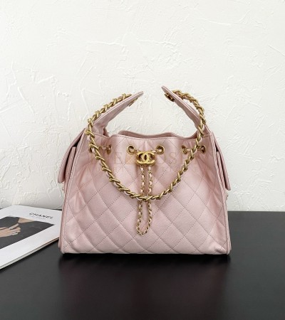CHANEL 25C HOBO AS5631 HOBO DRAWSTRING BAG PINK LEATHER WITH GOLD CHAIN 22*12.5*20CM MASTER QUALITY 