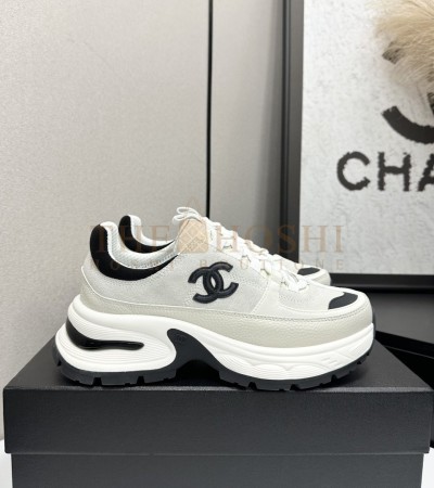 CHANEL SNEAKERS MIXED CALFSKIN &AMP; TECHNICAL FABRIC BLACK/WHITE WOMEN'S SIZE 35-42 - Women US 5= EU 35= 22.5 cm= UK3