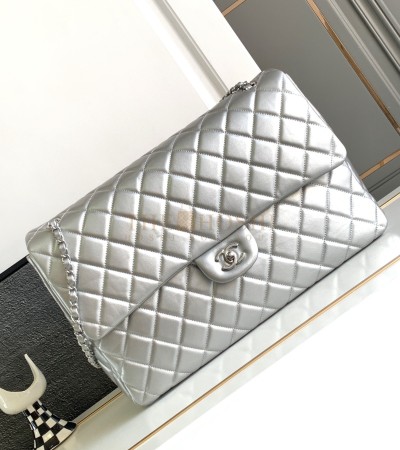CHANEL DEAUVILLE TOTE BAG METALLIC LAMBSKIN SILVER SIZE 37×28×18CM MASTER QUALITY
