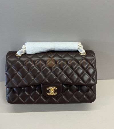 CHANEL CF 25CM UPGRADED LAMBSKIN CLASSIC FLAP BAG DARK BROWN MASTER QUALITY