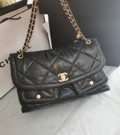 CHANEL CLASSIC FLAP BAG 27X14.5X10CM LAMBSKIN LEATHER SILVER HARDWARE MASTER QUALITY